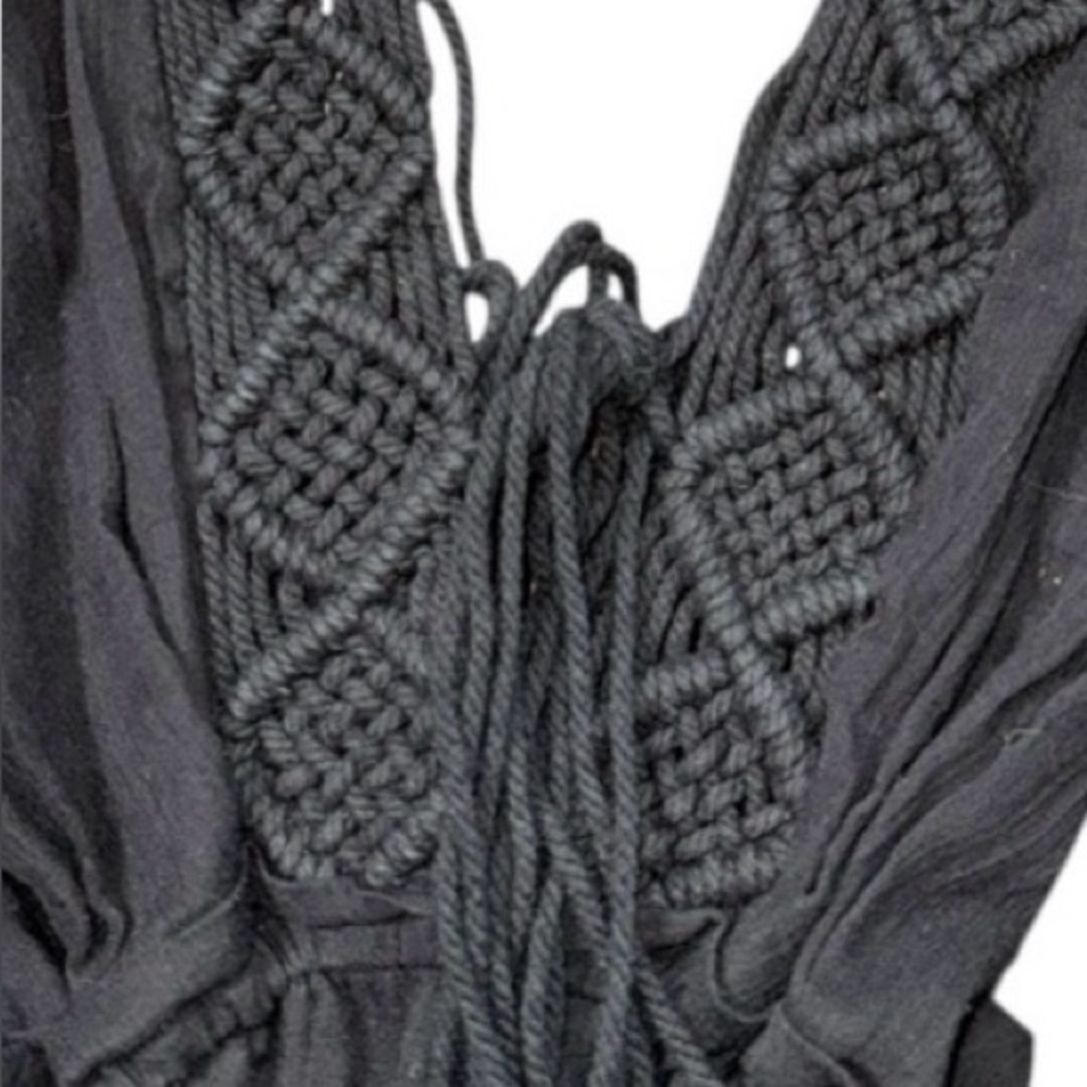 Free People Macrame Halter Black Mini Dress M - Picture 7 of 8
